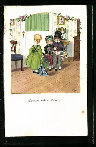 Künstler-AK Pauli Ebner: Hausmütterchens Festtag