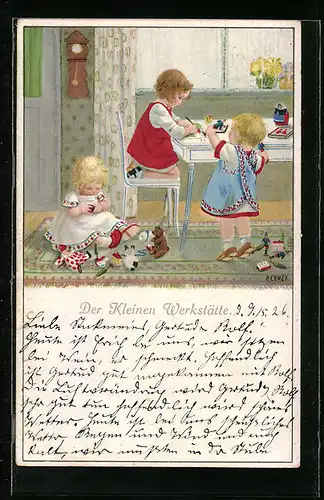 Künstler-AK Pauli Ebner: Der Kleinen Werkstätte, Kinder beim Malen