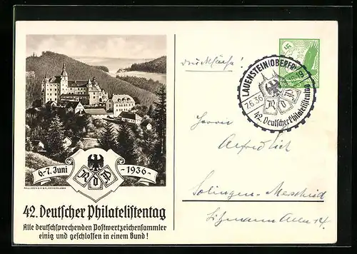 AK 42. Deutscher Philatelistentag 6.-7.6.1936, Schloss, Ganzsache