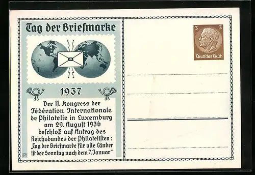 AK Tag der Briefmarke am 7.1.1937, Ganzsache