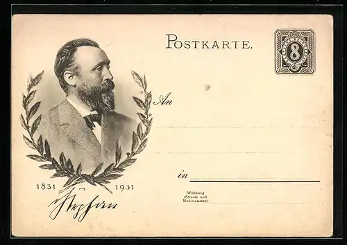 AK Porträt H. von Stephan, Ganzsache