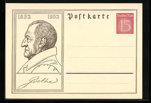 AK Portrait von Goethe, 1832-1932, Ganzsache
