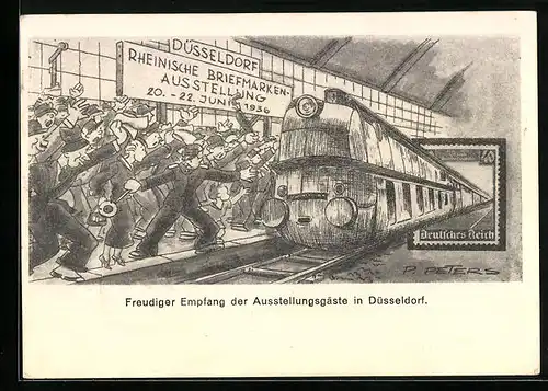 Künstler-AK Düsseldorf, Rheinische Birefmarkenausstellung 1936, Ganzsache
