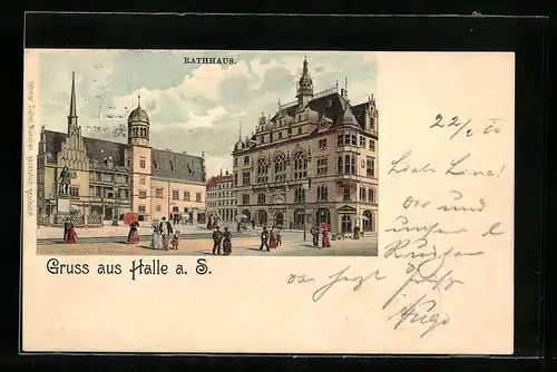 Lithographie Halle a. S., Rathaus mit Markt