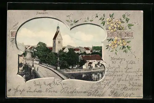 AK Merseburg, Neumarkt mit Brücke