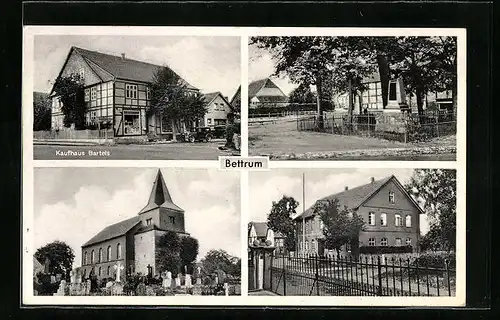 AK Bettrum, Kaufhaus Bartels, Kirche, Ortsansicht