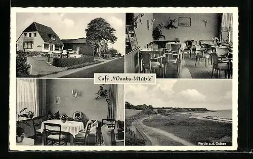 AK Waabs, Gasthaus Café Waabs-Mühle, Partie an der Ostsee