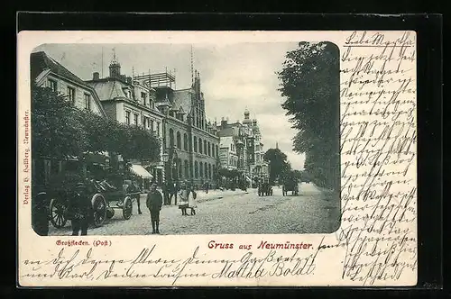 AK Neumünster, Strassenpartie Grossflecken mit Post