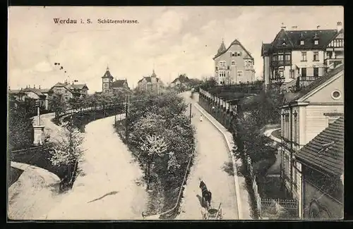 AK Werdau i. Sa., Schützenstrasse aus der Vogelschau