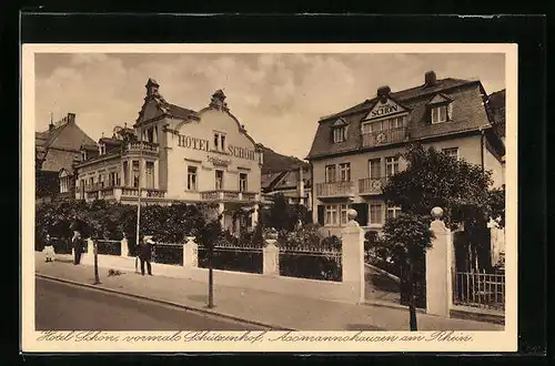 AK Assmannshausen a. Rh., Hotel Schön, vorm. Schützenhof in der Strassenansicht