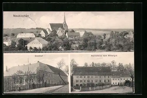 AK Neukirchen, Gasthof, Herrnhaus vom Rittergut, Teilansicht mit Kirche