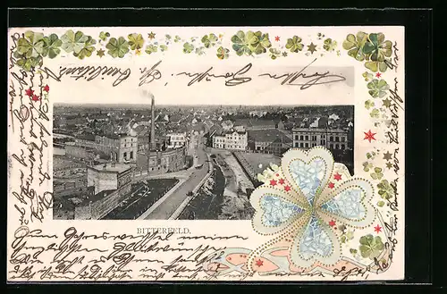 Präge-AK Bitterfeld, Teilansicht mit Strassenpartie, Kleeblätter, Passepartout