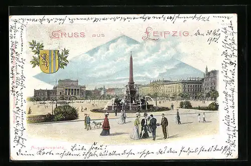 AK Leipzig, Augustusplatz mit Springbrunnen