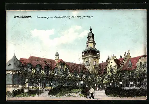 AK Wiesbaden, Restaurant und Aussichtsturm auf dem Neroberg