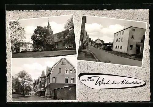 AK Wiesbaden /Erbenheim, Kirche mit Vorplatz und Wohnhäuser