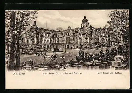 AK Wiesbaden, Hotel Nassau, Nassauerhof und Badhaus