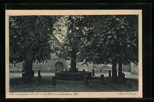 AK Zwingenberg, Springbrunnen auf dem Marktplatz