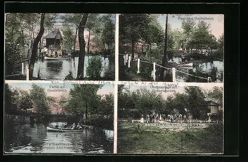 AK Mittelbach b. Chemnitz, Eckert`s Gasthaus, Gondelteich, Obstplantage und Springbrunnen und Weinrestaurant