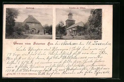 AK Giekau /Selenter See, Gasthaus Seekrug, Kirche