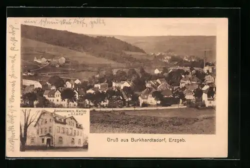 AK Burkhardtsdorf /Erzgeb., Restaurant u. Cafe Linde, Teilansicht