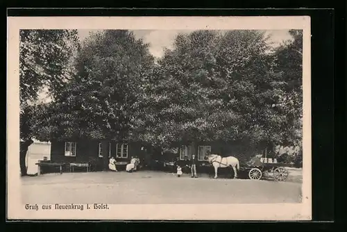 AK Neuenkrug i. Holst., Gasthaus mit Pferdewagen