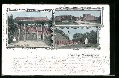 AK Hörnerkirchen, Bahnhofstrasse, Marktplatz, Glockenstuhl