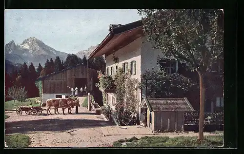 AK Berchtesgaden, Gut Koppenleiten in der Au, Blick auf den Watzmann