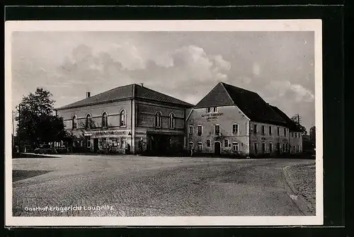 AK Laussnitz, Gasthof Erbgericht, Bahnhofshuschhalle