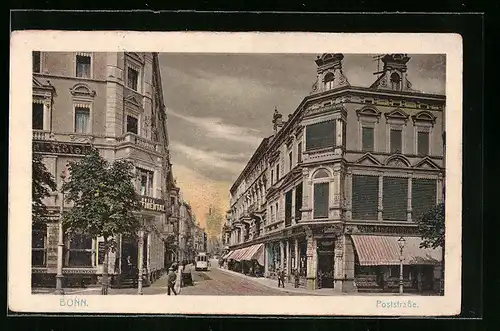 AK Bonn, Partie in der Poststrasse, Strassenbahn