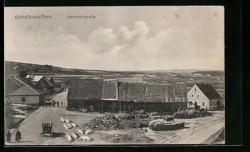 AK Grafenwöhr, Ortsansicht mit Bahnhofstrasse