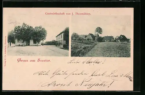 AK Seester, Gasthaus von J. Thormählen, Ortspartie