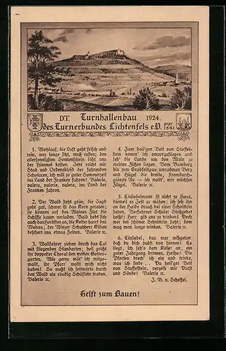 AK Lichtenfels, Turnhallenbau des Turnerbundes Lichtenfels e. V. 1924, Ortspartie