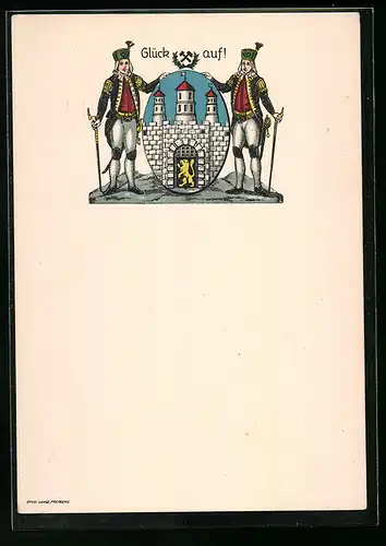 AK Freiberg, Bergleute flankieren das Stadtwappen