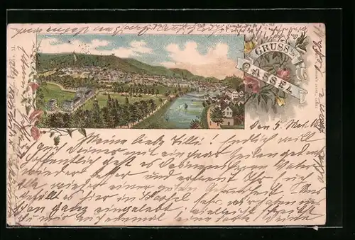 Vorläufer-Lithographie Cassel, 1894, Panoramablick auf die Stadt