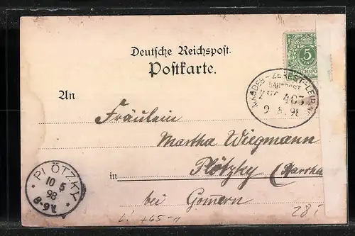 Lithographie Güterglück, Bahnhof, Post, Ortspartie