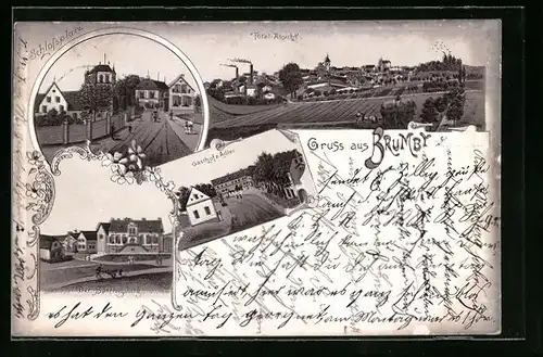 Lithographie Brumby, Gasthof zum Adler, Sperlingsberg, Ortsansicht