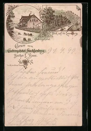 Vorläufer-Lithographie Stecklenberg, 1892, Gebirgshotel von L. Bosse
