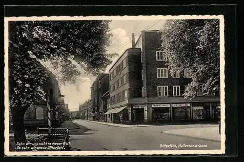 AK Bitterfeld, Möbelhaus Peter & Co. in der Halleschenstrasse