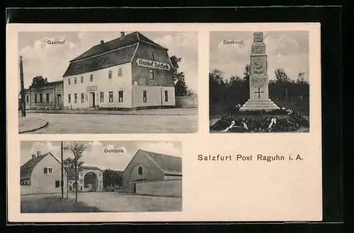 AK Salzfurt b. Raguhn, Gasthof von F. Troitzsch, Domäne und Denkmal