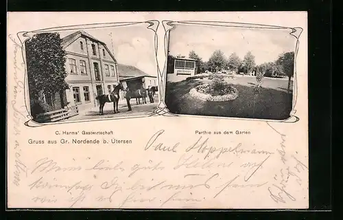 AK Gr. Nordende b. Ütersen, C. Harms`s Gasthof und Partie aus dem Garten