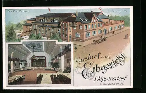 Lithographie Göppersdorf b. Burgstädt, Gasthof zum Erbgericht von Carl Mehnert, Innenansicht