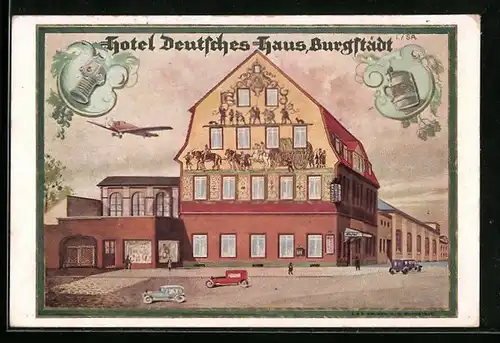 Künstler-AK Burgstädt, Hotel Deutsches Haus