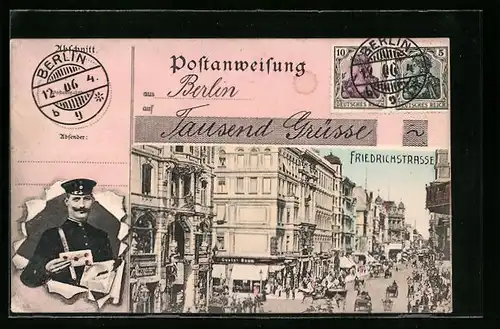 AK Berlin, Friedrichstrasse, Postbote mit Siegelbrief