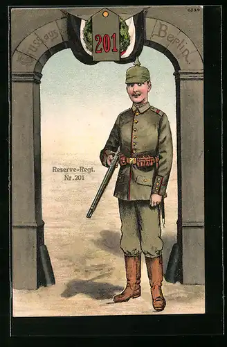 AK Berlin, Soldat in Uniform des Reserve-Regiments Nr. 201