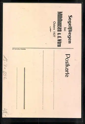 Künstler-AK Mühlhausen a. d. Würm, Segelfliegen Ostern 1927