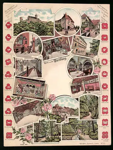 Klapp-Lithographie Wartburg, Das menschliche Leben in Thiergestalt im Inneren der Wartburg, diverse Motive