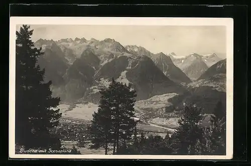 AK Bludenz, Totalansicht mit Berg Scesaplana