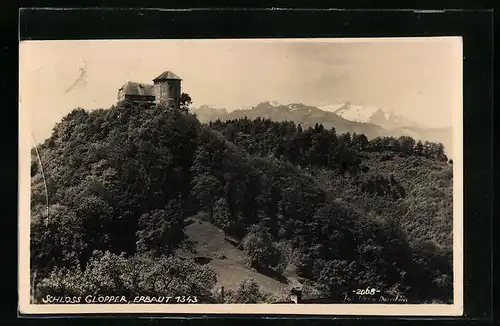 AK Hohenems, Blick zum Schloss Glopper, erbaut 1343