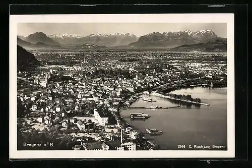 AK Bregenz am Bodensee, Totalansicht aus der Vogelschau