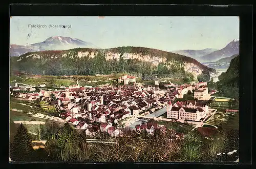 AK Feldkirch, Panorama aus der Vogelschau